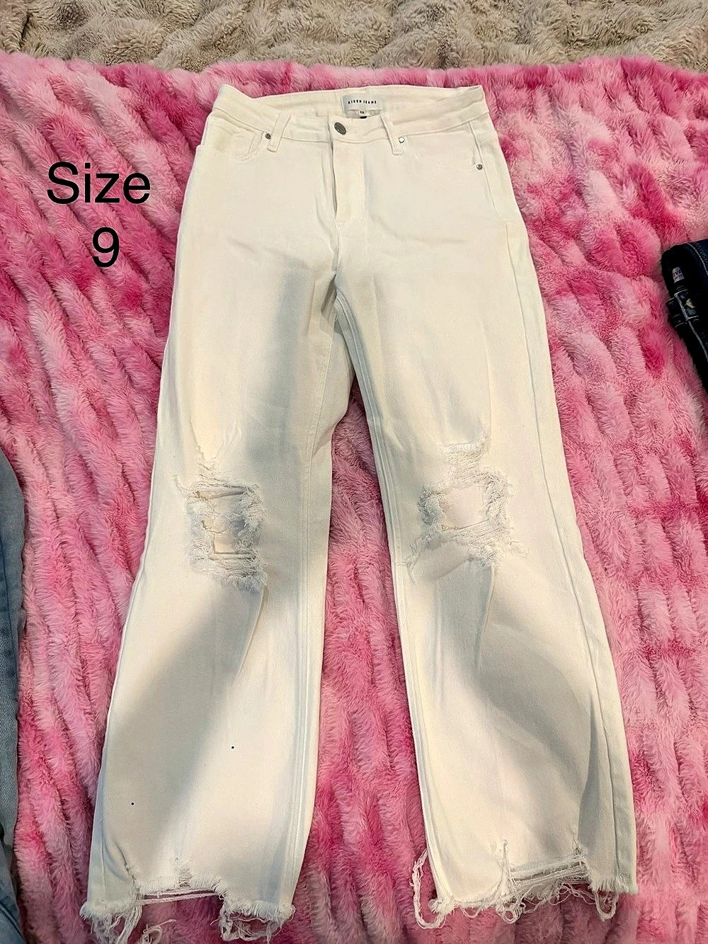 Risen Distressed Straight Leg Jeans in White Waist 9